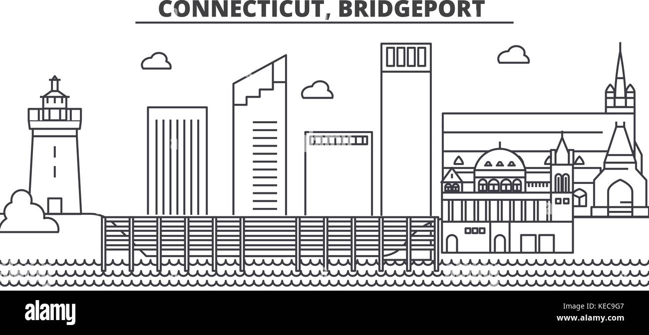 Connecticut, bridgeport Architektur Linie skyline Abbildung. linear vector Stadtbild mit berühmten Wahrzeichen und Sehenswürdigkeiten der Stadt, Design Icons. Landschaft mit editierbaren Anschläge Stock Vektor