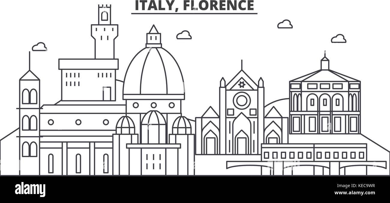 Italien, Florenz Architektur Linie skyline Abbildung. linear vector Stadtbild mit berühmten Wahrzeichen und Sehenswürdigkeiten der Stadt, Design Icons. Landschaft mit editierbaren Anschläge Stock Vektor