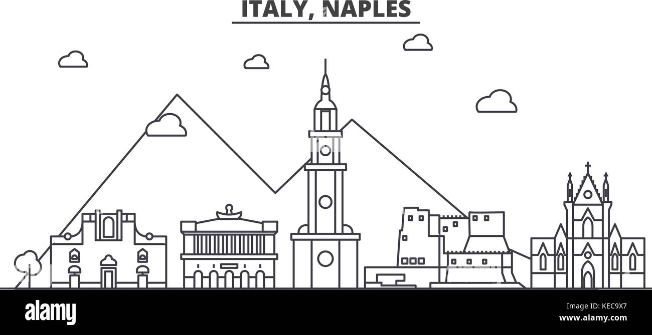 Italien, Neapel Architektur Linie skyline Abbildung. linear vector Stadtbild mit berühmten Wahrzeichen und Sehenswürdigkeiten der Stadt, Design Icons. Landschaft mit editierbaren Anschläge Stock Vektor