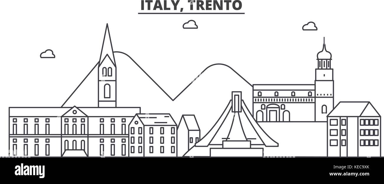 Italien, Trento Architektur Linie skyline Abbildung. linear vector Stadtbild mit berühmten Wahrzeichen und Sehenswürdigkeiten der Stadt, Design Icons. Landschaft mit editierbaren Anschläge Stock Vektor