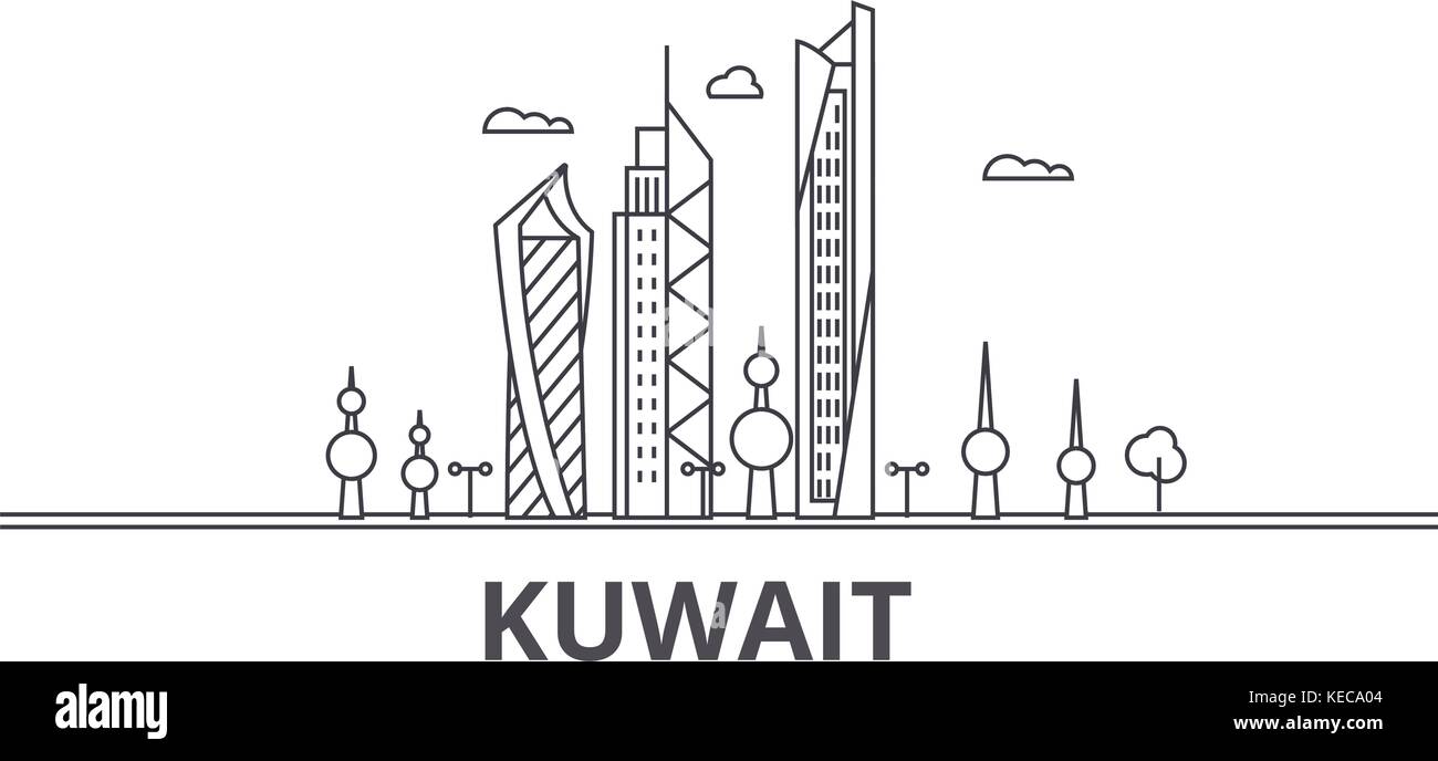 Kuwait Architektur Linie skyline Abbildung. linear vector Stadtbild mit berühmten Wahrzeichen und Sehenswürdigkeiten der Stadt, Design Icons. Landschaft mit editierbaren Anschläge Stock Vektor