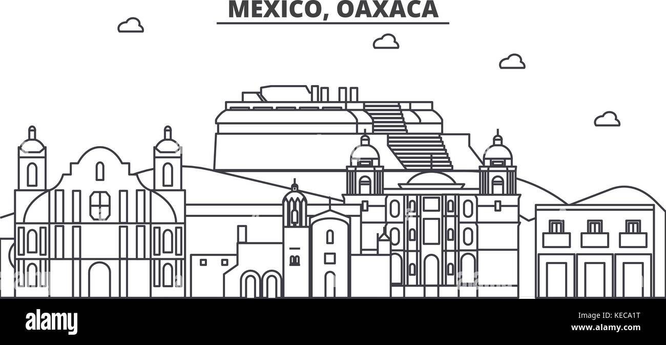 Mexiko, Oaxaca Architektur Linie skyline Abbildung. linear vector Stadtbild mit berühmten Wahrzeichen und Sehenswürdigkeiten der Stadt, Design Icons. Landschaft mit editierbaren Anschläge Stock Vektor