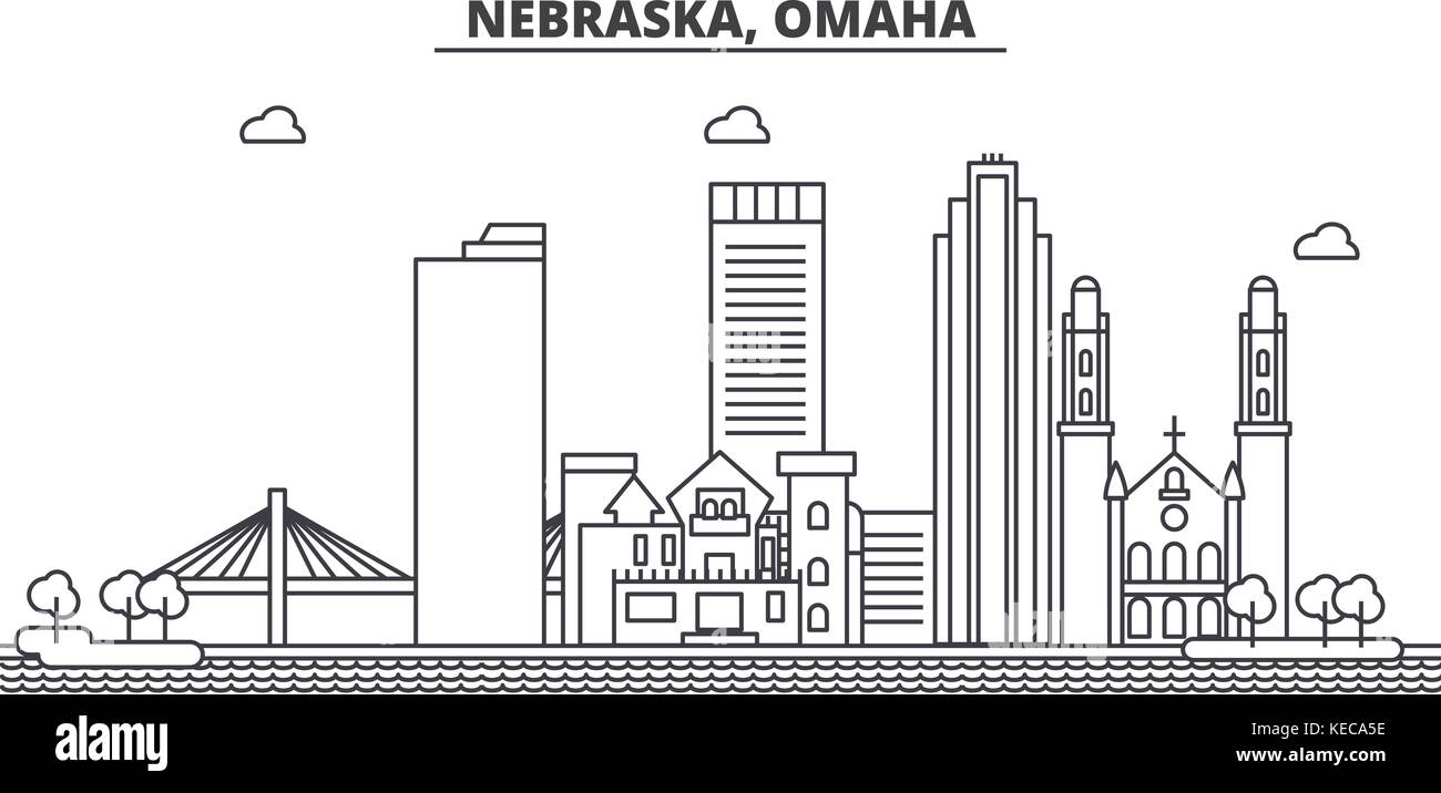 Nebraska, Omaha Architektur Linie skyline Abbildung. linear vector ...