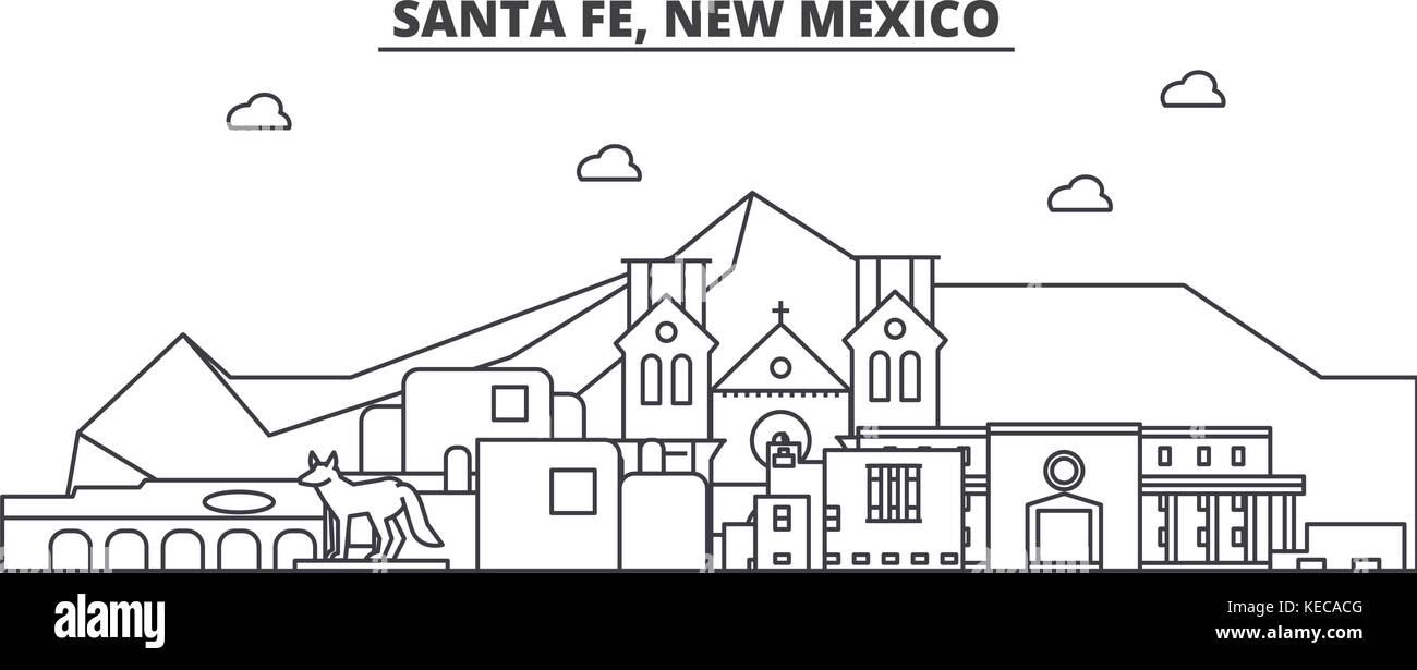 Santa Fe, New Mexico Architektur Linie skyline Abbildung. linear vector Stadtbild mit berühmten Wahrzeichen und Sehenswürdigkeiten der Stadt, Design Icons. Landschaft mit editierbaren Anschläge Stock Vektor