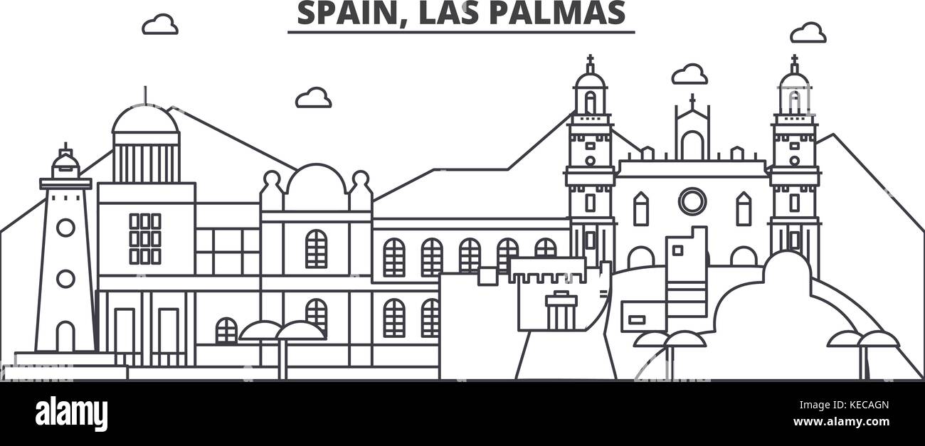 Spanien, las palmas Architektur Linie skyline Abbildung. linear vector Stadtbild mit berühmten Wahrzeichen und Sehenswürdigkeiten der Stadt, Design Icons. Landschaft mit editierbaren Anschläge Stock Vektor