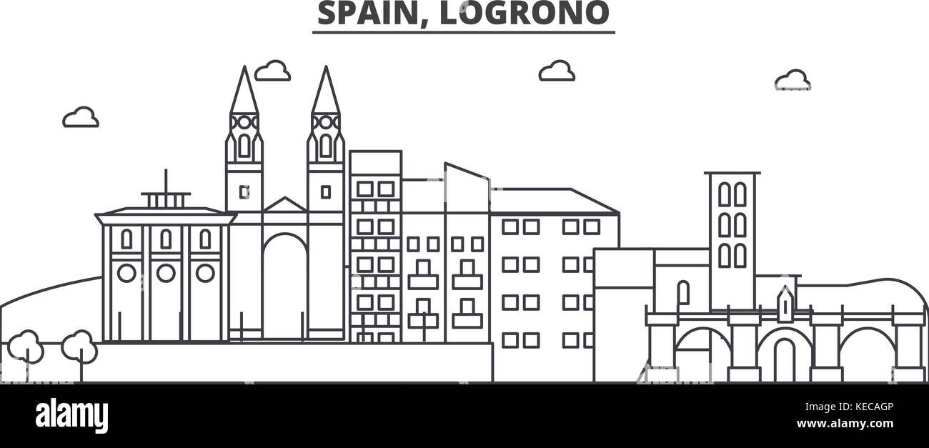 Spanien, logrono Architektur Linie skyline Abbildung. linear vector Stadtbild mit berühmten Wahrzeichen und Sehenswürdigkeiten der Stadt, Design Icons. Landschaft mit editierbaren Anschläge Stock Vektor