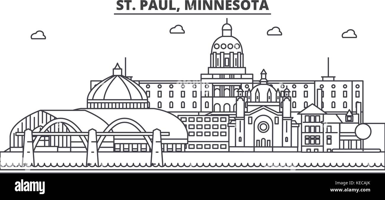 St. Paul, Minnesota Architektur Linie skyline Abbildung. linear vector Stadtbild mit berühmten Wahrzeichen und Sehenswürdigkeiten der Stadt, Design Icons. Landschaft mit editierbaren Anschläge Stock Vektor