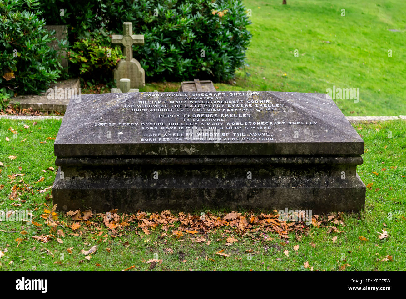 MARY SHELLEY UND IHRE FAMILIE GRAB an St. Peters Kirche, BOURNEMOUTH. Mary Shelley schrieb Frankenstein Stockfoto