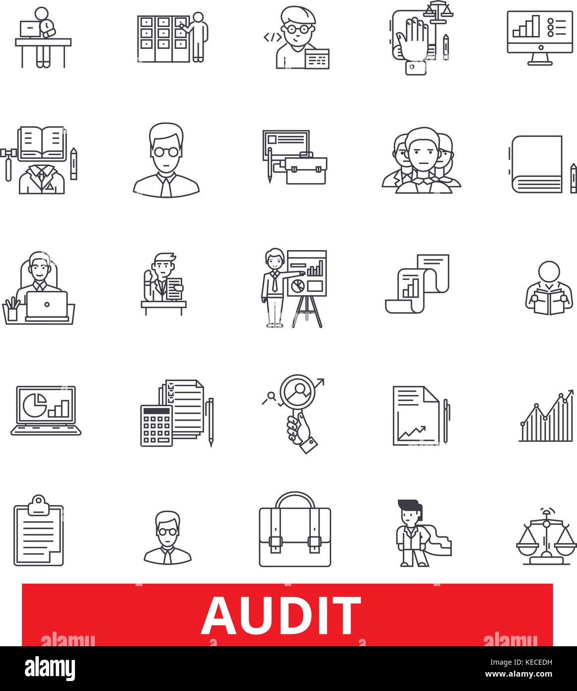 Qualitatsprufung Uberprufung Buchhaltung Compliance Finanzen Analyse Zahlen Kontrollieren Steuern Zeile Fur Symbole Bearbeitbaren Anschlage Flache Design Vector Illustration Symbol Konzept Lineare Zeichen Auf Weissem Hintergrund Stock