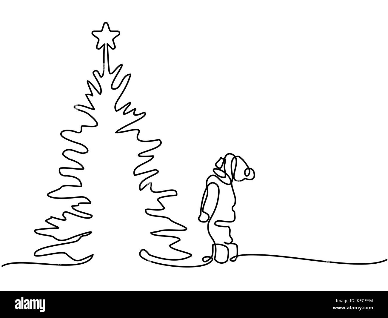 Neues Jahr Karte Junge an Weihnachtsbaum suchen Stock Vektor