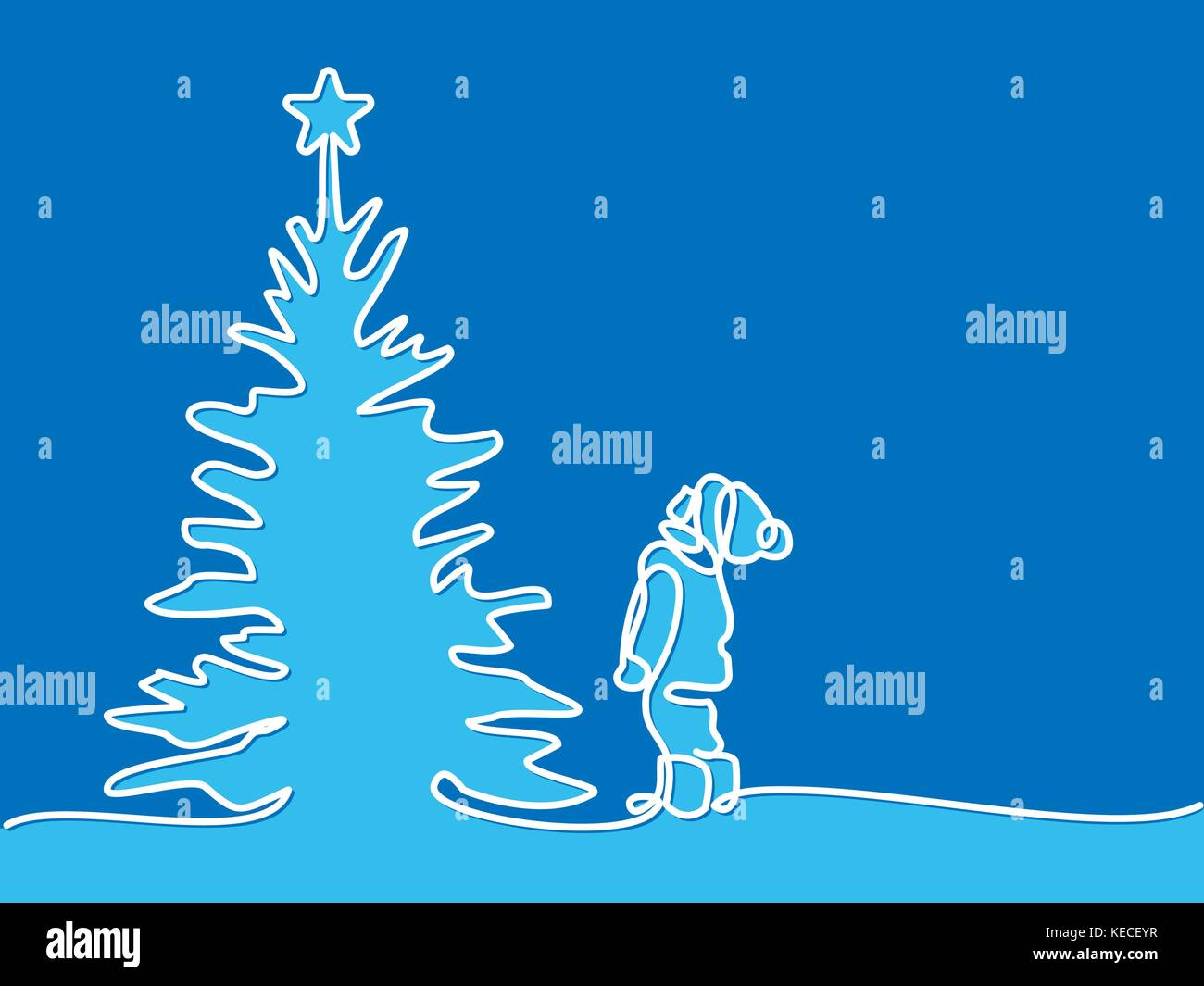 Neues Jahr Karte Junge an Weihnachtsbaum suchen Stock Vektor