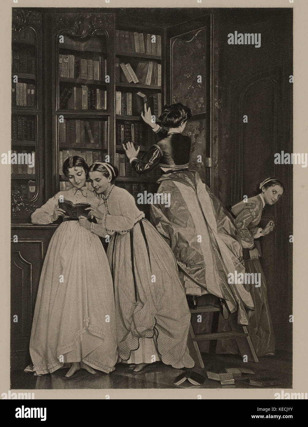 Verbotene Frucht, photogravüre Drucken aus dem Original 1865 von Auguste Toulmouche, die Meisterwerke der französischen Kunst von Louis Viardot, von Tiefdruck goupil et Cie, Paris, 1882, gebbie & Co., Philadelphia, 1883 veröffentlicht. Stockfoto