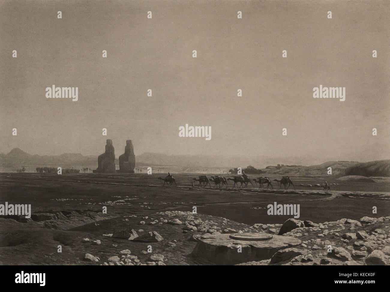 Die Ebene von Theben, Ägypten, Tiefdruck aus dem Originalgemälde von Jean-Léon Gérôme, die Meisterwerke der französischen Kunst von Louis Viardot, Herausgegeben von Gravure Goupil et Cie, Paris, 1882, Gebbie & Co., Philadelphia, 1883 Stockfoto