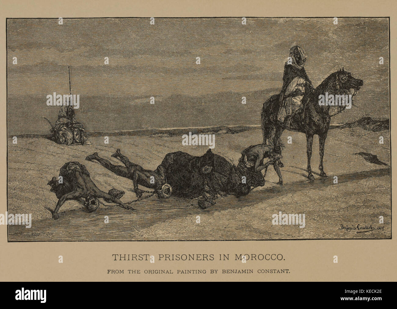 Durst: Gefangene in Marokko, Holzschnitt Kupferstich aus der ursprünglichen Gemälde von Benjamin Constant, die Meisterwerke der französischen Kunst von Louis Viardot, von Tiefdruck goupil et Cie, Paris, 1882, gebbie & Co., Philadelphia, 1883 veröffentlicht. Stockfoto
