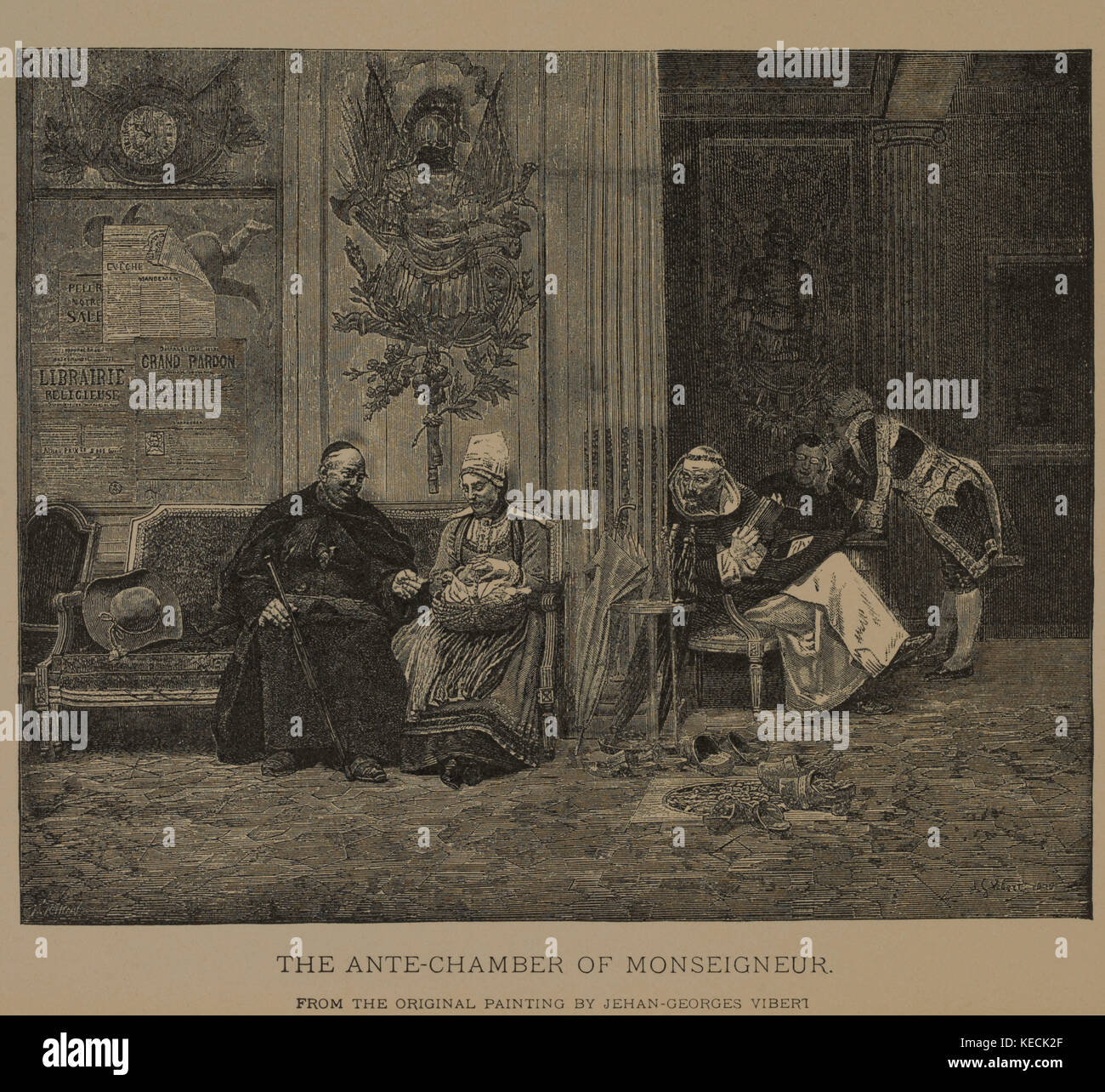 Ante - Raum von monseigneur, Holzschnitt Kupferstich aus der ursprünglichen Gemälde von jehan-Georges Vibert, die Meisterwerke der französischen Kunst von Louis Viardot, von Tiefdruck goupil et Cie, Paris, 1882, gebbie & Co., Philadelphia, 1883 veröffentlicht. Stockfoto