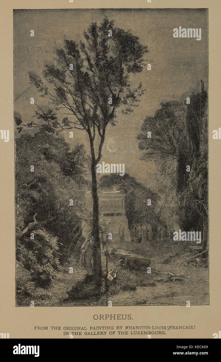 Orpheus, Holzschnitt Kupferstich aus dem Original 1863 von François-Louis francais, die Meisterwerke der französischen Kunst von Louis Viardot, von Tiefdruck goupil et Cie, Paris, 1882, gebbie & Co., Philadelphia, 1883 veröffentlicht. Stockfoto