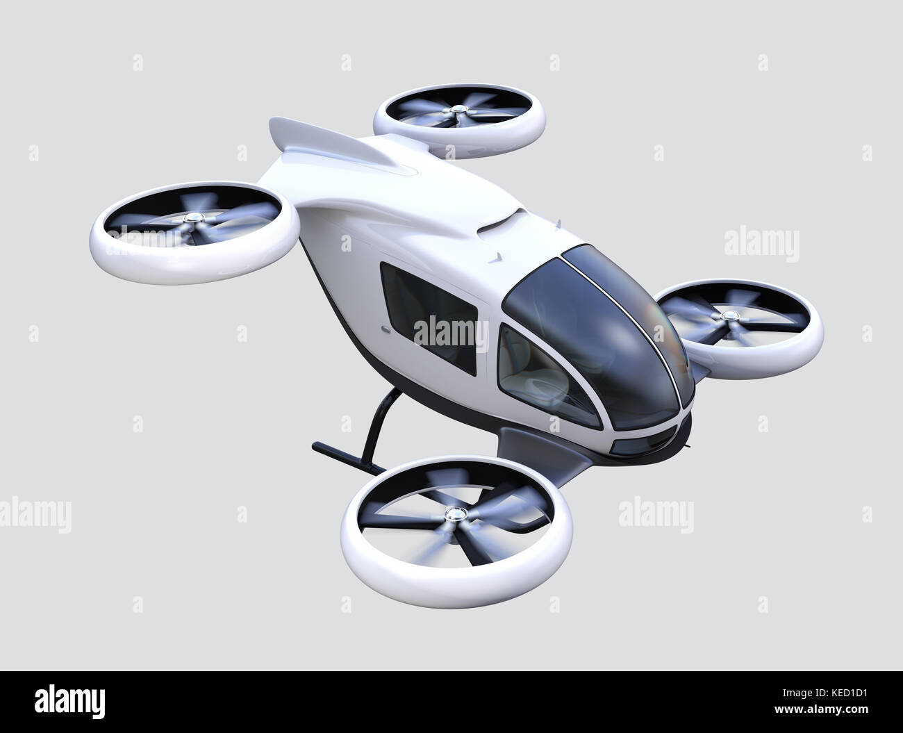 Weiß Selbstfahrer Pkw drone auf grauem Hintergrund. 3D-Bild. Stockfoto