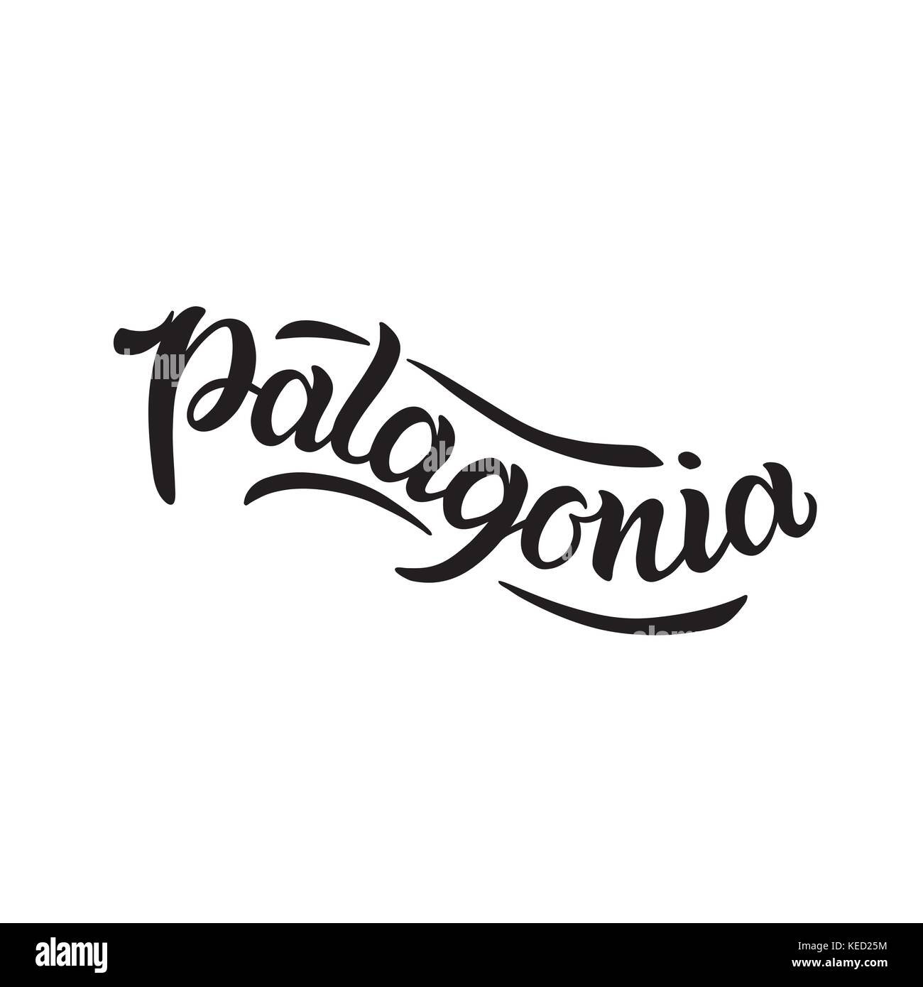 Stadt Logo auf weißem isoliert. black label oder Firmenschriftzug. vintage Abzeichen Kalligraphie in grunge Stil. Sehr gut für T-Shirts oder Poster. Patagonien, Südamerika, Argentinien, Chile Stock Vektor