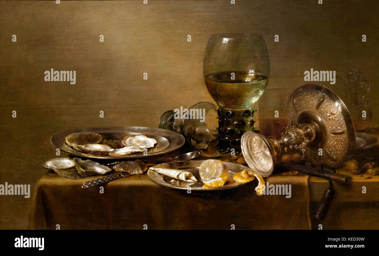 Stillleben mit Austern, eine silberne Tazza und Glaswaren, Willem Claesz Heda, 1635, Metropolitan Museum of Art, Manhattan, New York City, USA, North Amer Stockfoto