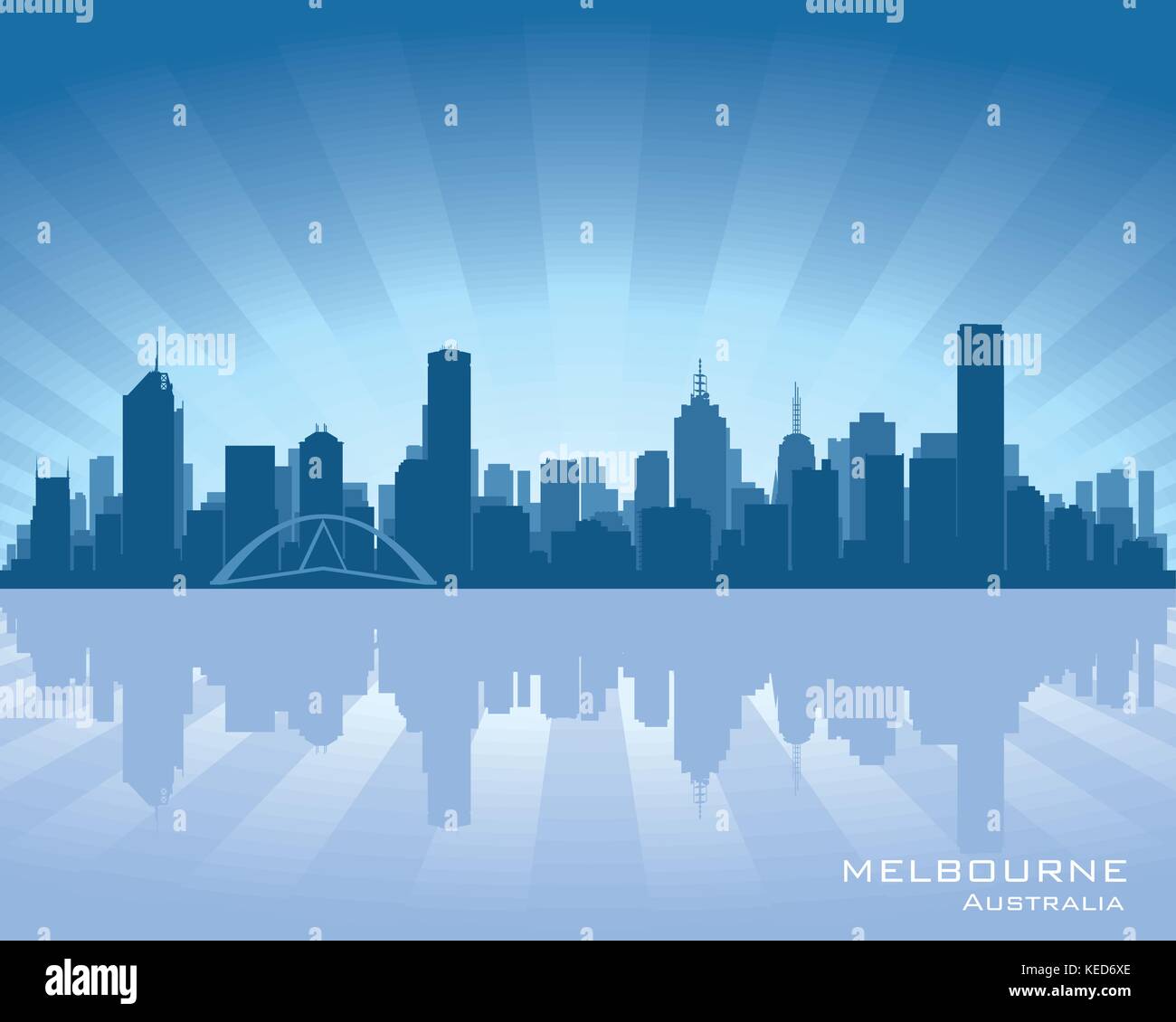 Melbourne, Australien-Skyline-Abbildung mit Spiegelung im Wasser Stock Vektor