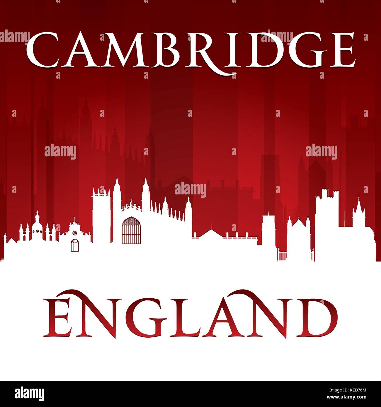 Cambridge England Stadt Skyline Silhouette. Vektor-illustration Stock Vektor