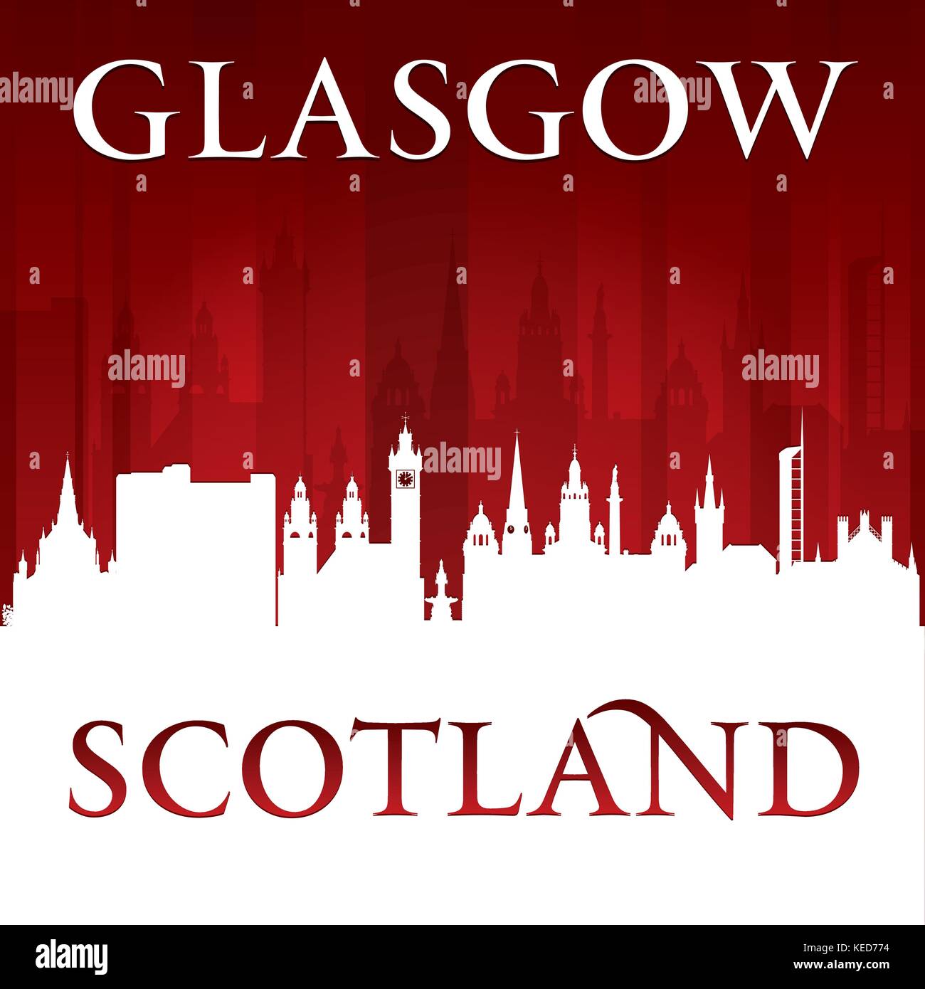 Glasgow Schottland Skyline der Stadt Silhouette. Vector Illustration Stock Vektor