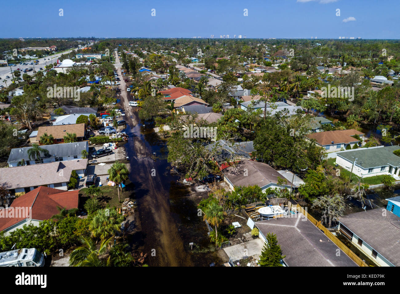 Bonita Springs Florida, Chapman Avenue Quinn Street, Überschwemmungsflut, Orkans Irma, Vogelperspektive oben, Häuser Häuser Häuser, Besucher Stockfoto