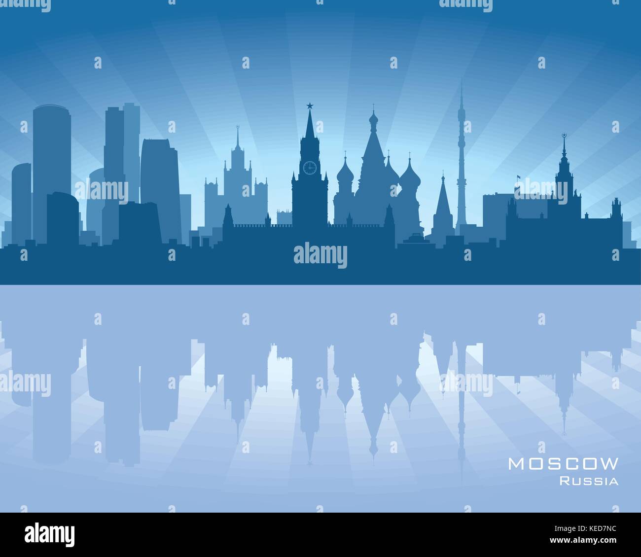 Moskau, Russland-Skyline-Abbildung mit Spiegelung im Wasser Stock Vektor