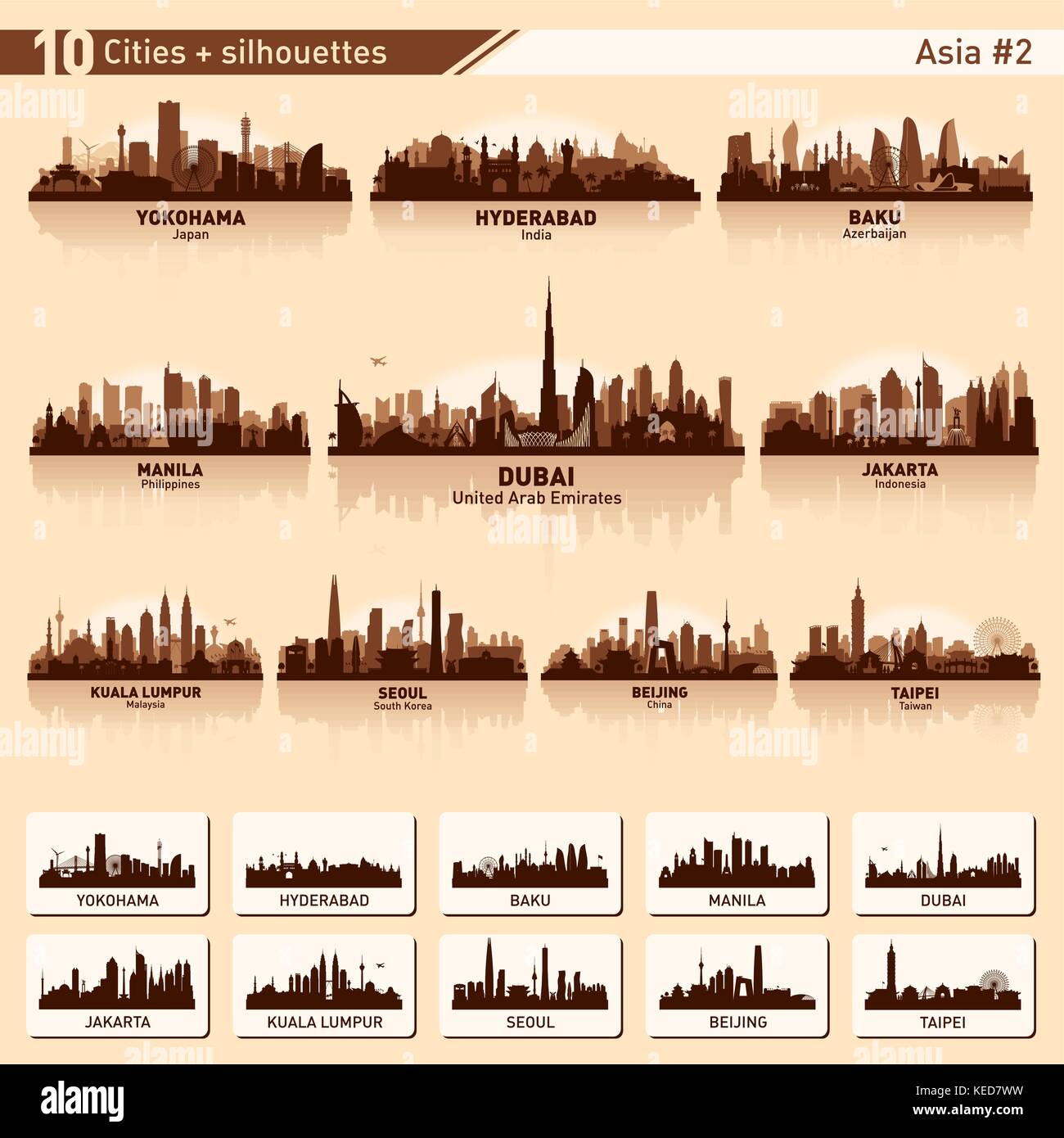 Die Skyline der Stadt. Asien. Vektor silhouette Abbildung. Stock Vektor