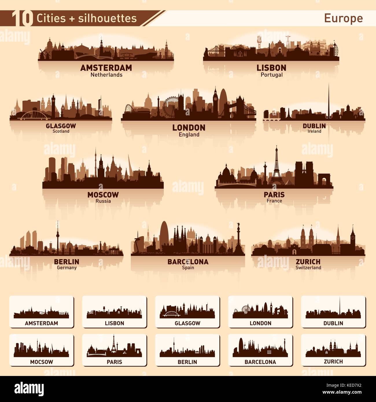 Die Skyline der Stadt. Europa. Vektor silhouette Abbildung. Stock Vektor
