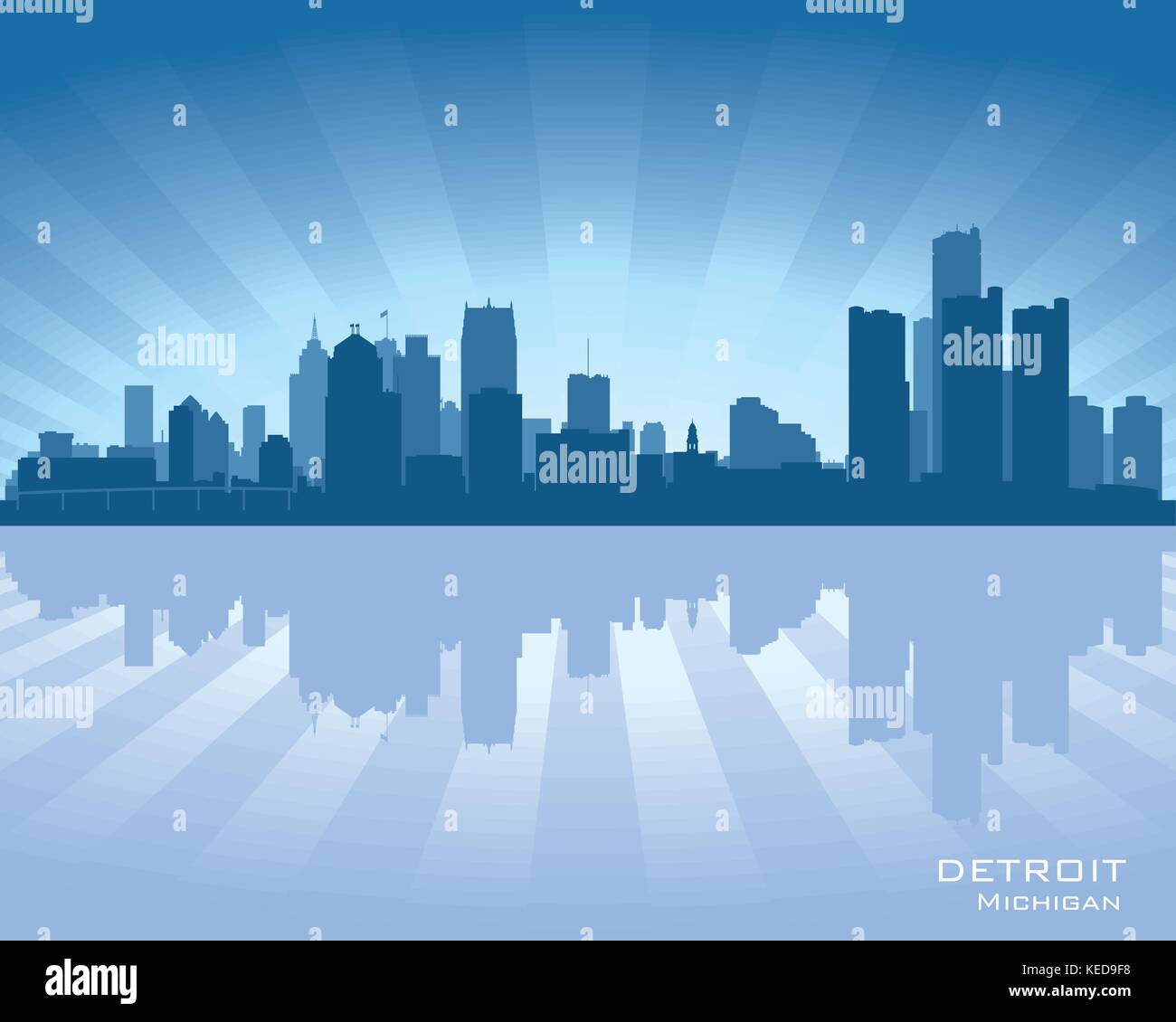 Detroit, Michigan Skyline Illustration mit Spiegelung im Wasser Stock Vektor