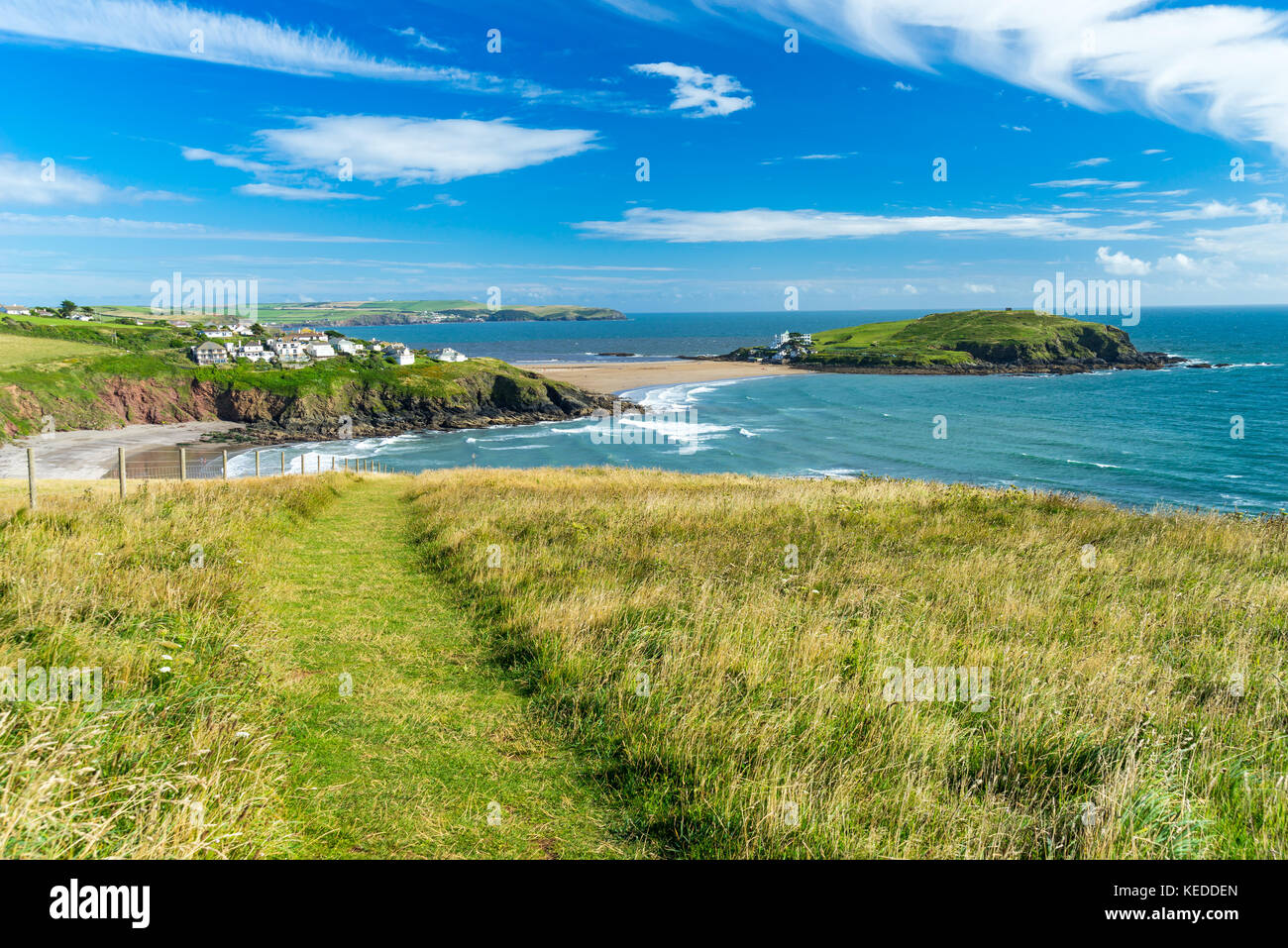 Blick auf challaborough Bucht und Burgh Island Schinken South Devon England uk Europa Stockfoto