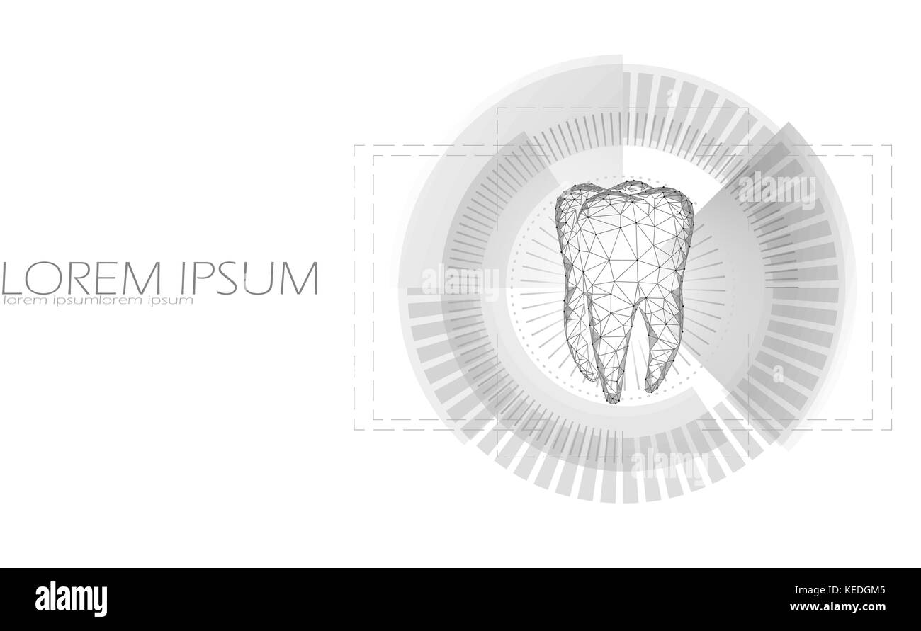 Low Poly Zahn vier Wurzel in hud Ziel anzuzeigen. thearment Medizin target-Konzept polygonalen grau weiß Farbe abstrakt Hintergrund verbunden. dot geometrische Partikel Medizin Vector Illustration Stock Vektor