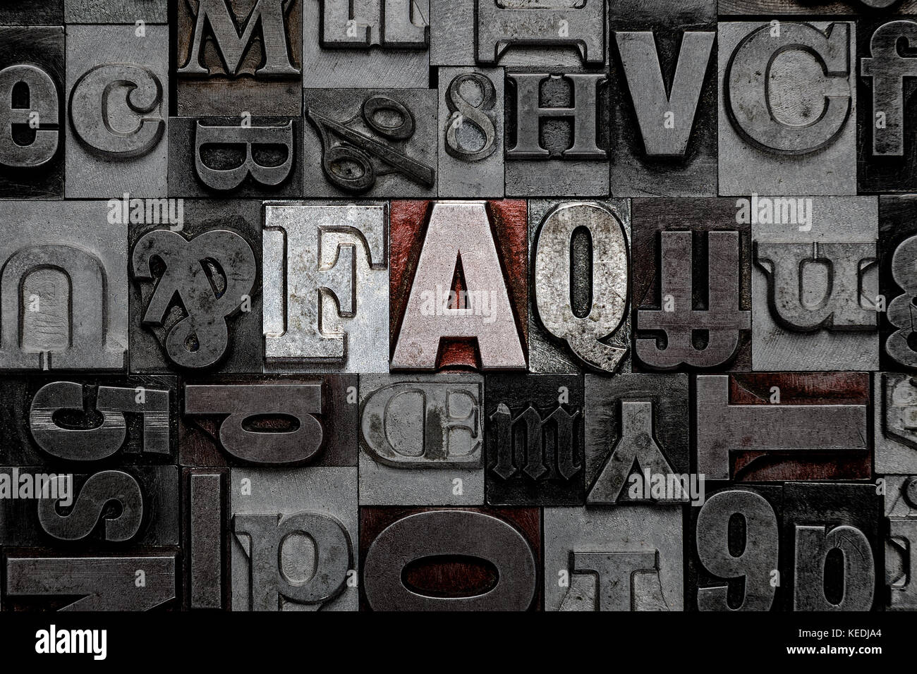 Die Abkürzung faq aus alten Metall buchdruck Buchstaben Stockfoto