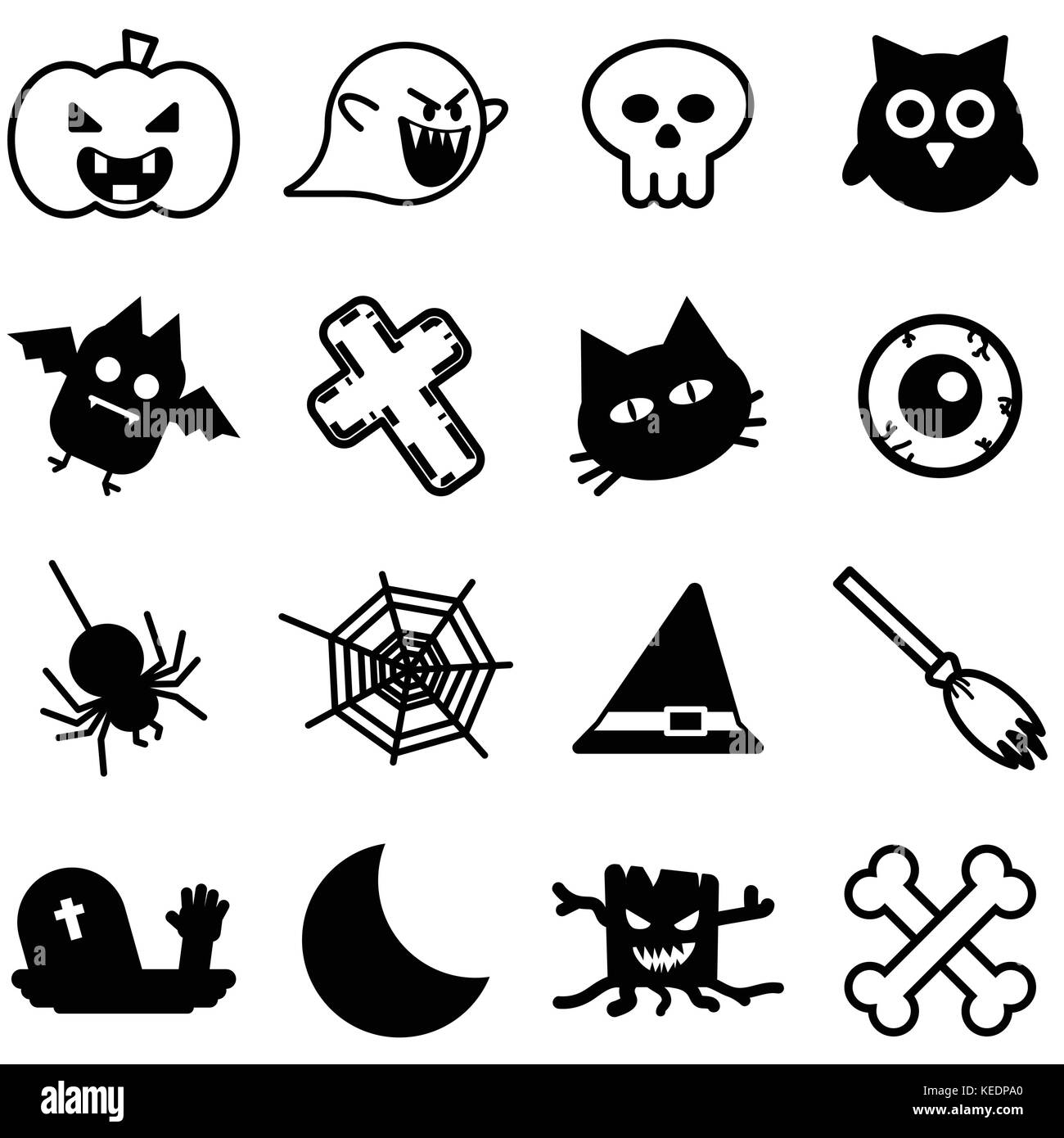 Sammlung von isolierten Silhouetten halloween Symbole auf dem weißen Hintergrund für Grafik illustrator Design Stock Vektor