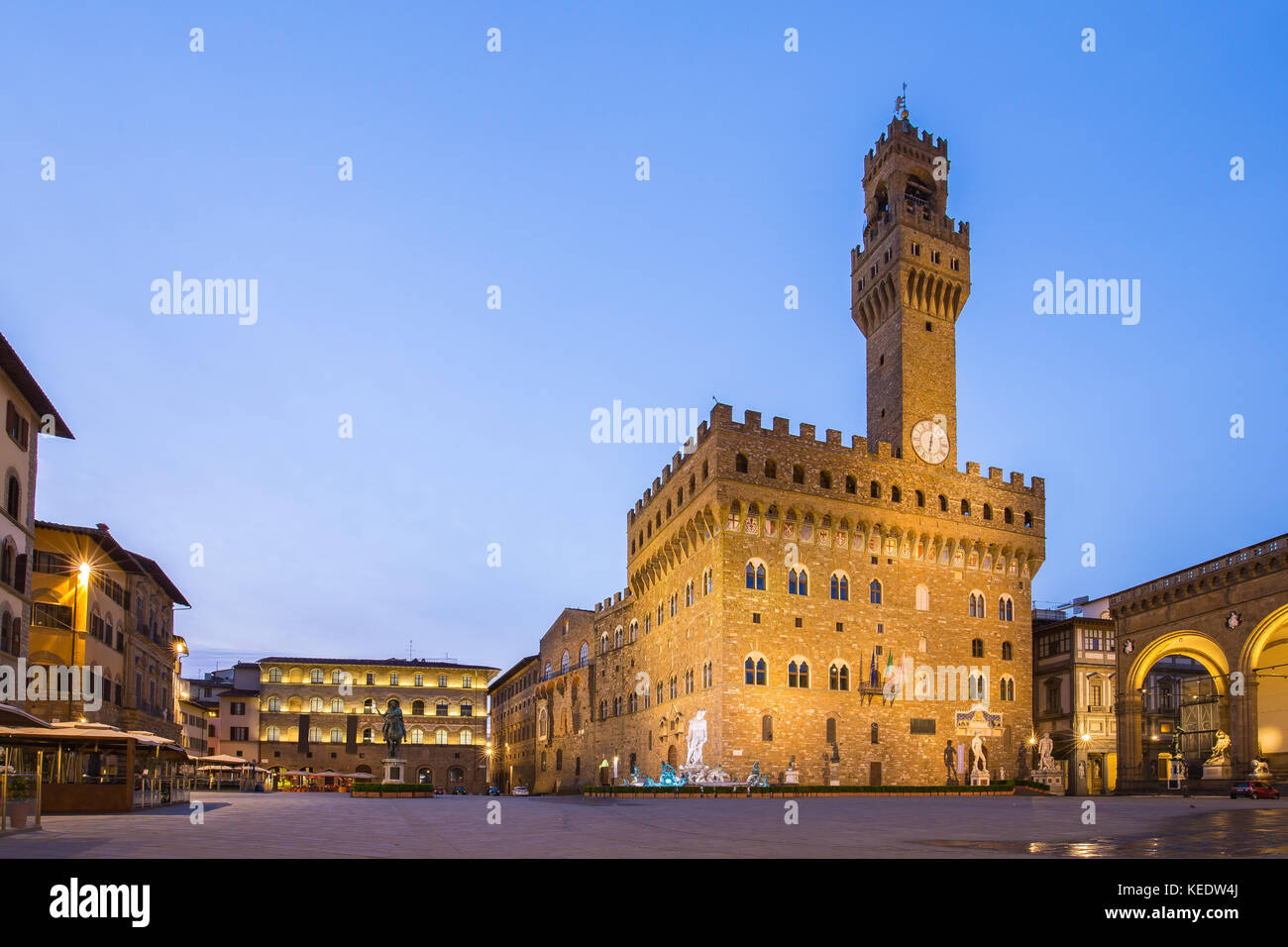 Piazza della Signoria vor dem Palazzo Vecchio in Florenz, Italien. Stockfoto