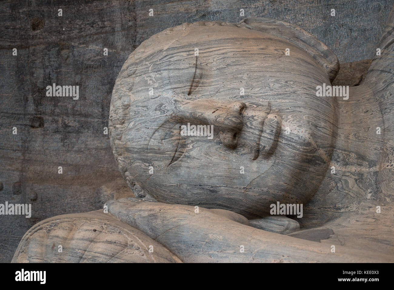 Liegenden Buddha (Gal Vihara) an der antiken Stadt Polonnaruwa, Sri Lanka. Stockfoto