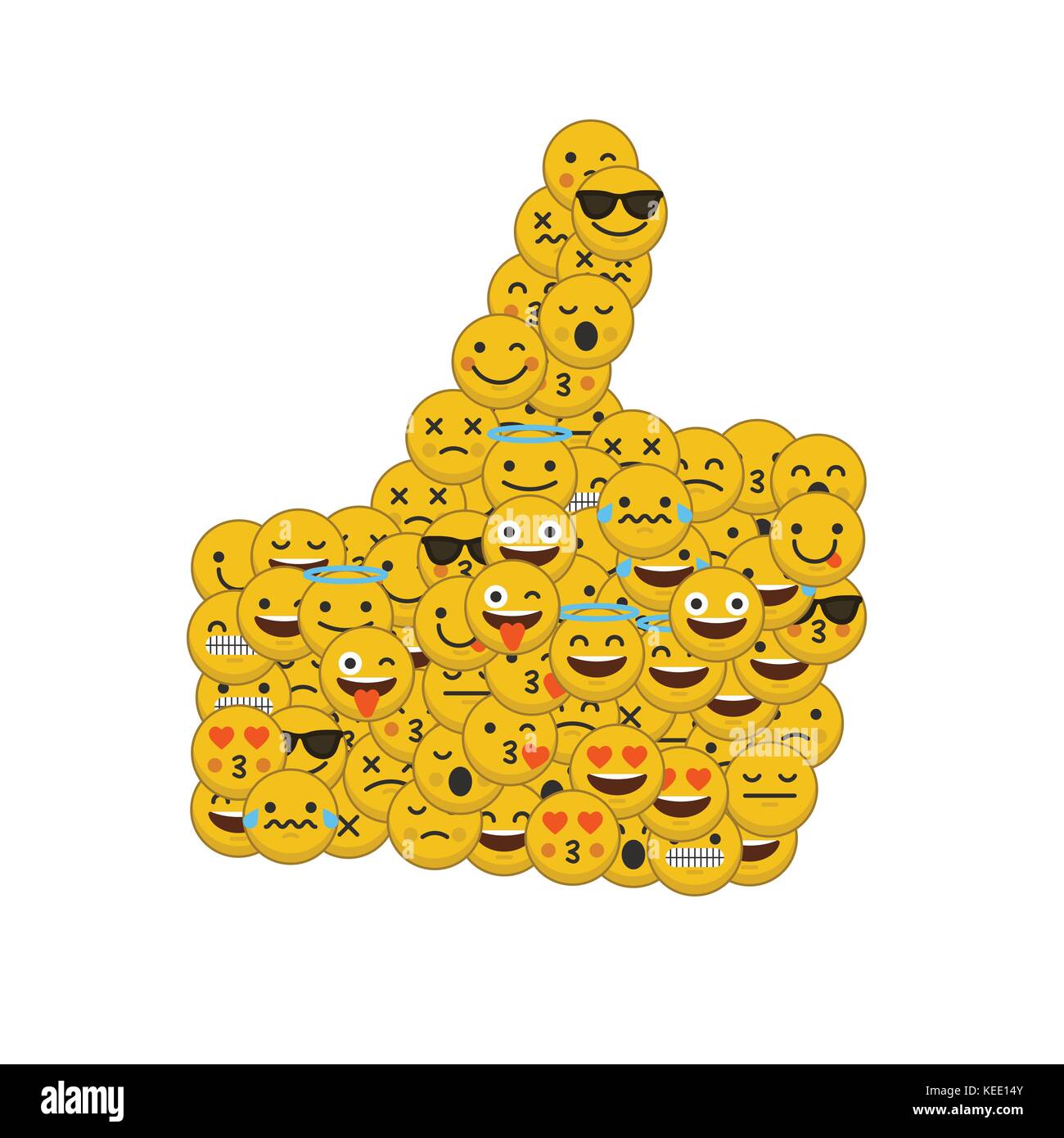 Satz von emoji Emoticon zeichen Gesichter in einem Daumen nach oben Form Stock Vektor