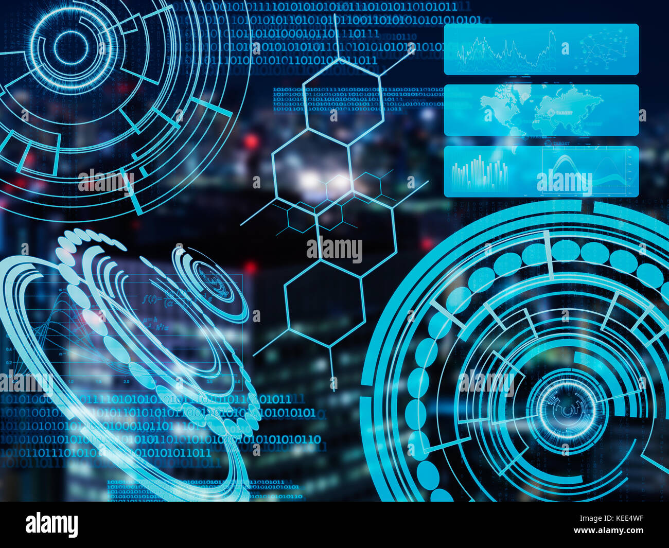 Cyber hud als elektronische und futuristischen Touch interface Laserlicht auf Stadt Hintergrund verwendet Stockfoto