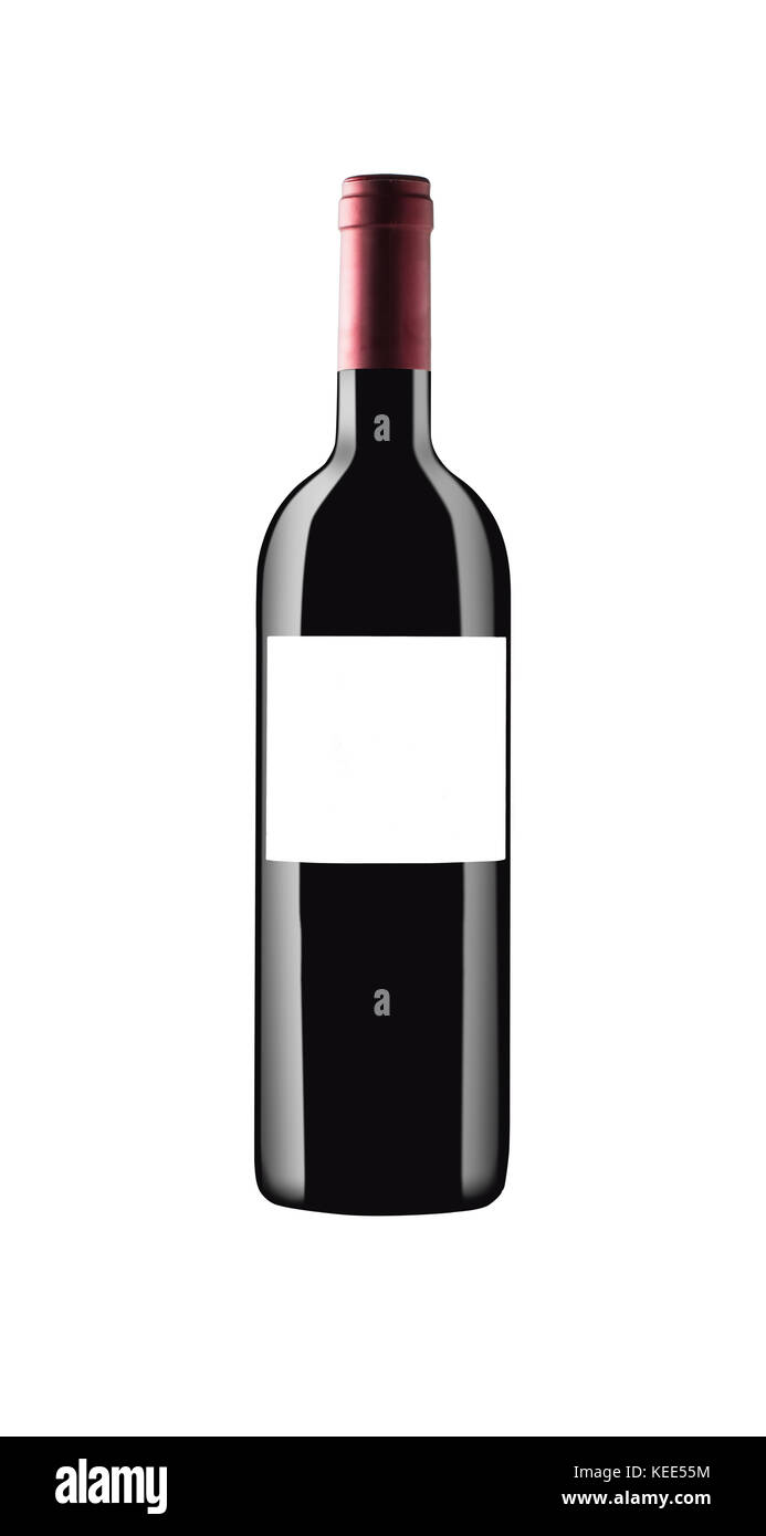 Roten italienischen Wein Flasche isoliert und mit Black Label und roter Kappe Stockfoto