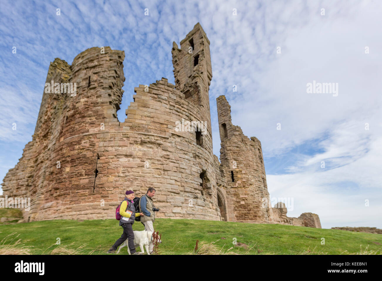 Dunstanburgh Castle auf der Northumbrian Küste, England, Großbritannien Stockfoto