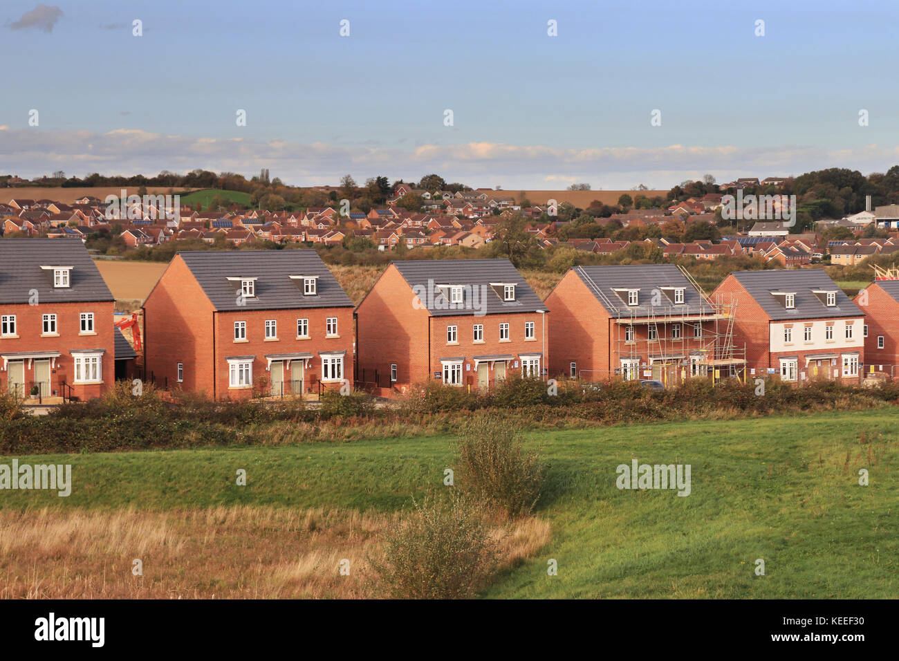 Neue Häuser zum Verkauf, Grantham, Lincolnshire, England, Großbritannien Stockfoto