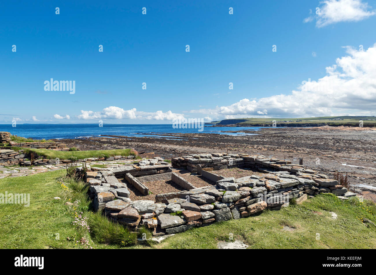 Reste von einem Wikinger-Siedlung um 1000 n. Chr. Brough of Birsay, Festland, Orkney, Schottland, UK Stockfoto