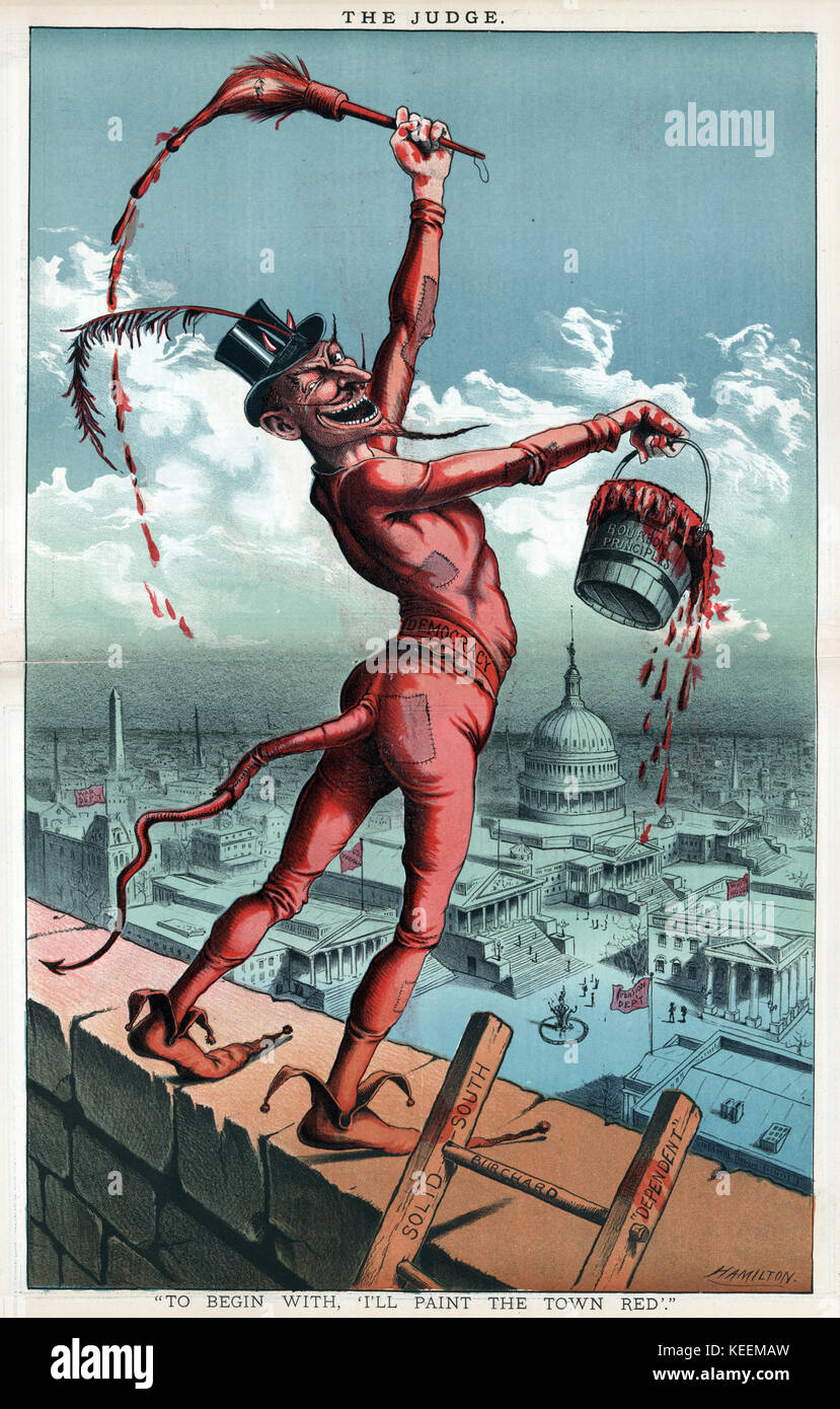 Ich werde die Stadt rot, politische Karikatur, 1885 Lack Stockfoto