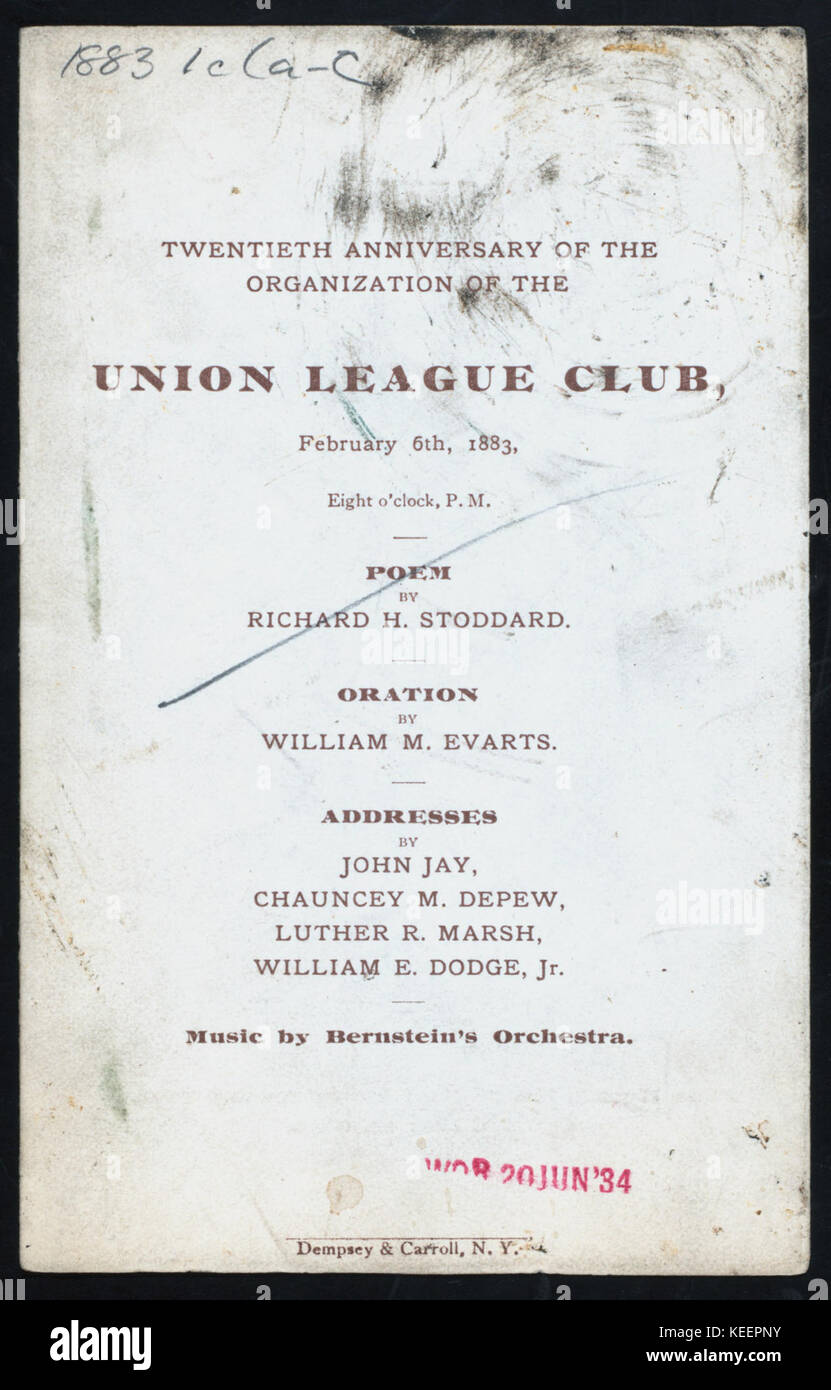 20. Jahrestag (by) Union League Club (at) NEW YORK, NEW YORK (REST gehalten ;) (NYPL Hades 269491 4000000355) Stockfoto
