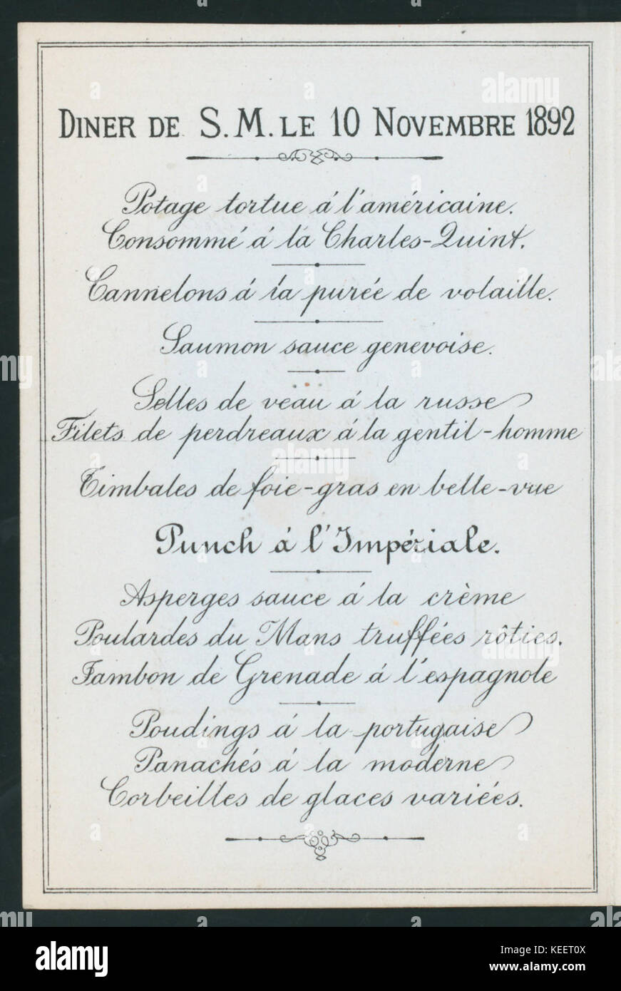 Abendessen AN DIE REGENTIN VON SPANIEN, MARIE CHRISTINE (by) DINER DE S.M. gehalten (At) MADRID, Spanien ((Hotel)) (NYPL Hades 270166 4000002090) Stockfoto