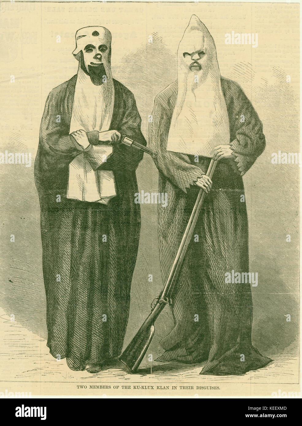 Zwei Mitglieder des Ku Klux Klan in Ihren Verkleidungen. Stockfoto
