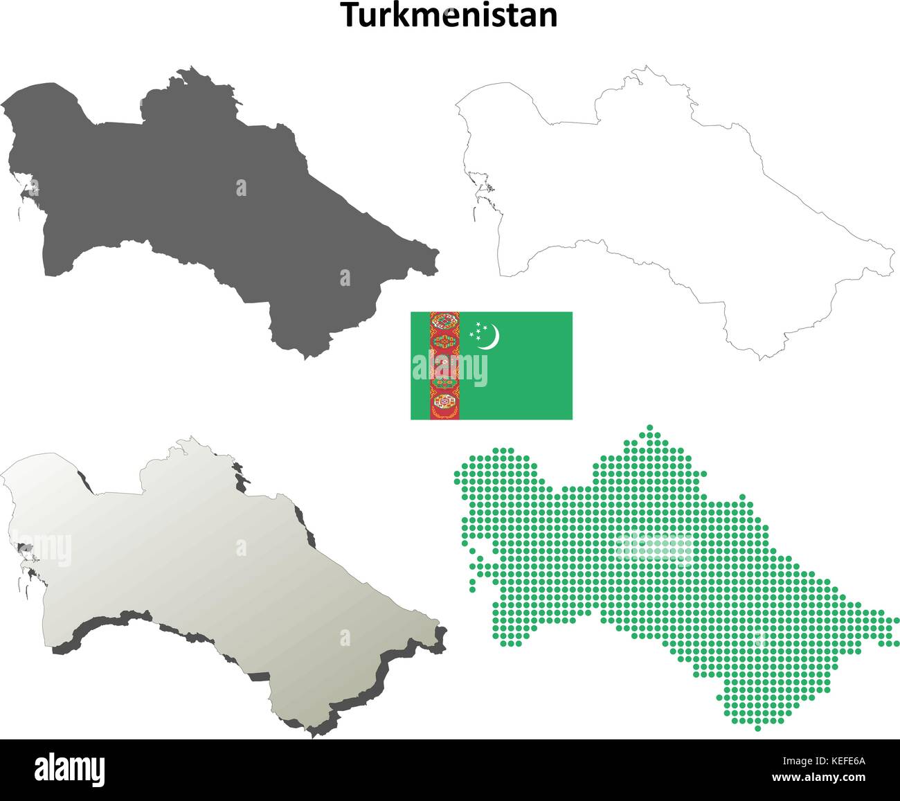 Turkmenistan leer detaillierte Übersicht Karte festlegen Stock Vektor