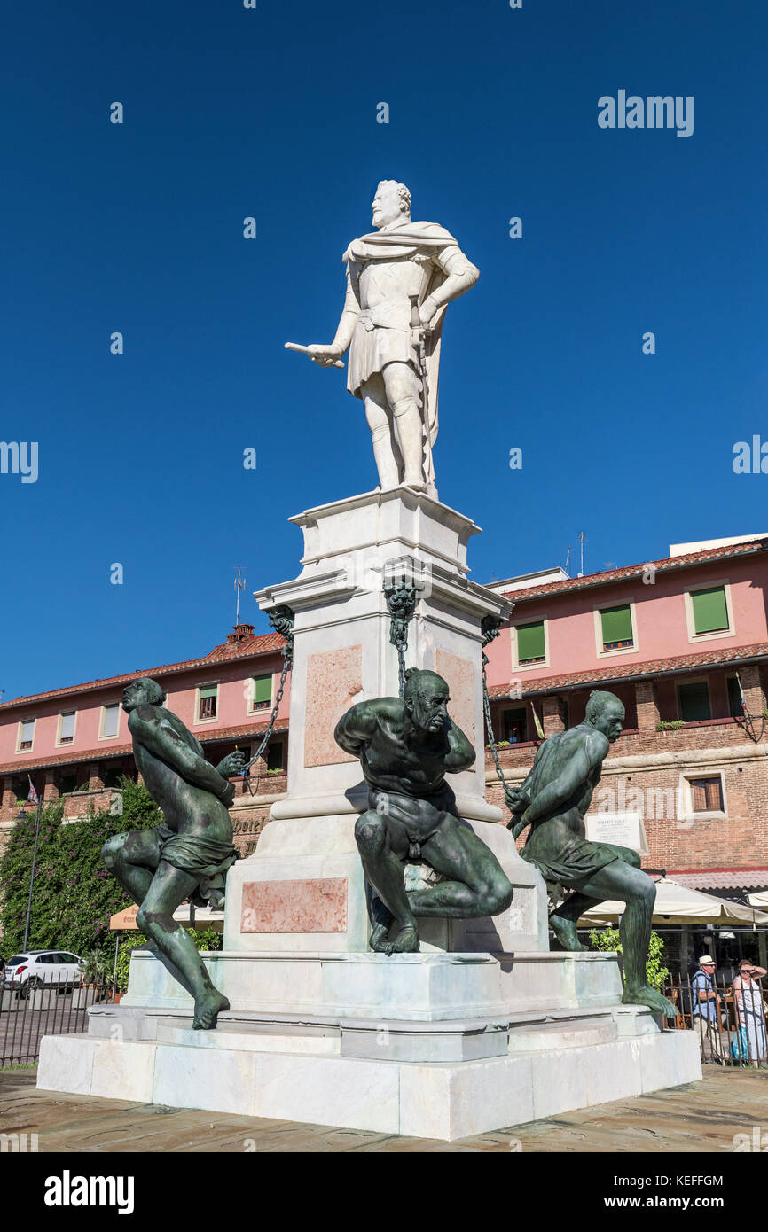 Der Quattro Mori, vier Mauren Denkmal, Livorno, Toskana, Italien. Stockfoto