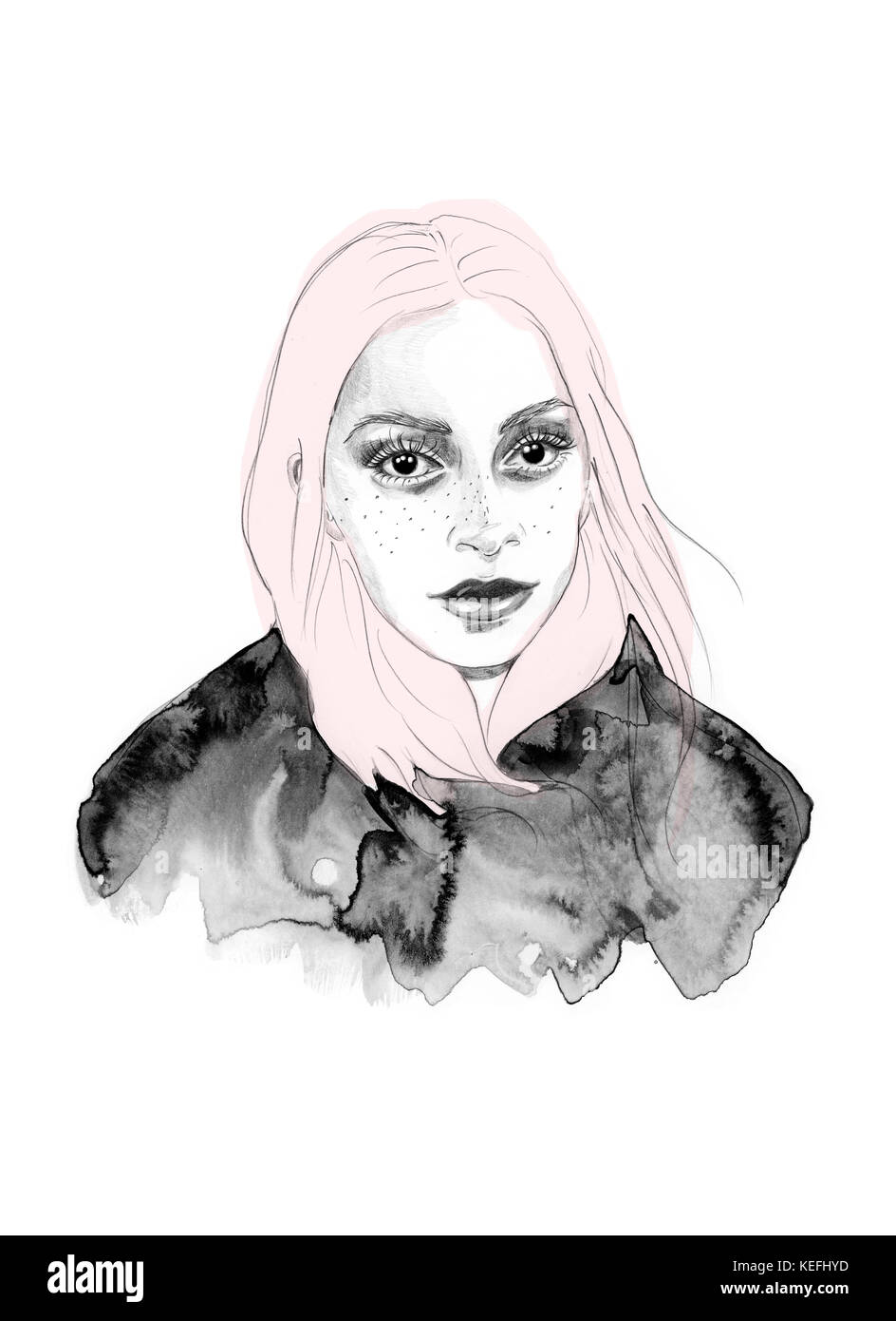 Porträt der jungen Frau mit rosa Haaren Stockfoto